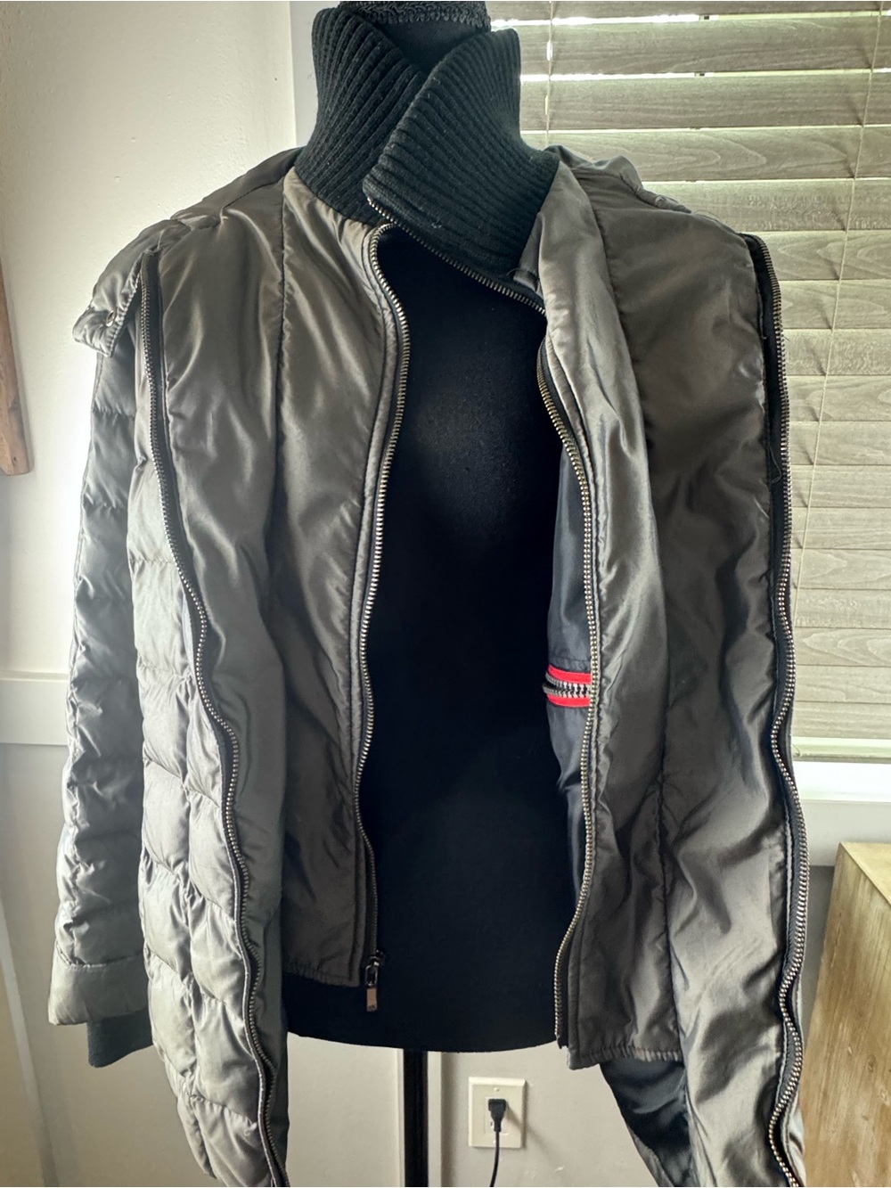 Anne Klein Black Quilted Bomber Jacket with Rib Collar